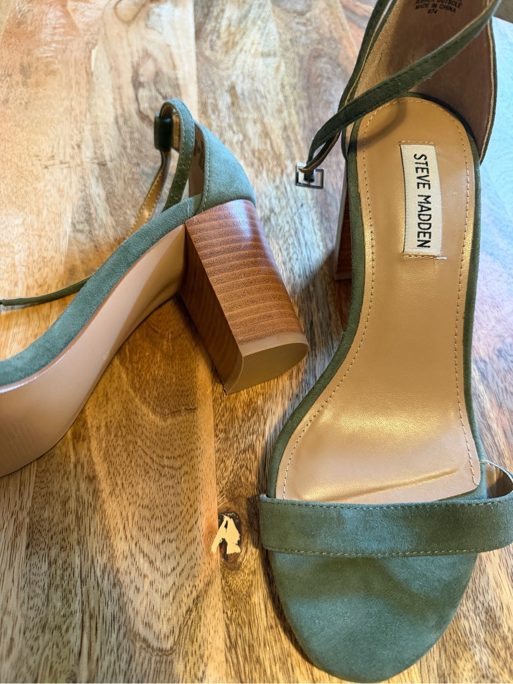 Steve Madden Olive Suede Block Heel Sandals